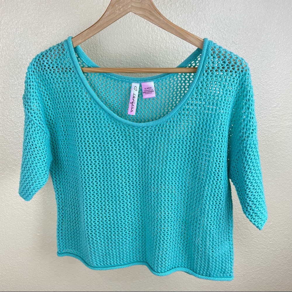 Confess | Knit See Through Short Sleeve Top